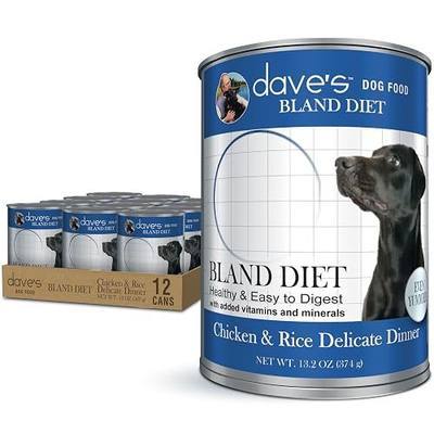 Dave's Pet Food Bland Diet Dog Food (Chicken & Rice), Sensitive Stomach, Easy to Digest Pate, Gluten-Free, Digestive Care, Low Fat (6%) Limited Ingredients, Complete & Balanced, 13.2 oz (Case of 12)