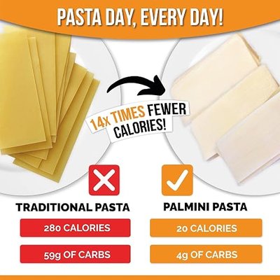Palmini Lasagna Sheets | Low-Carb, Low-Calorie Hearts of Palm Lasagna Sheet | Keto, Gluten Free, Vegan, Non-GMO | As seen on Shark Tank |(14 Ounce - Pack of 6)