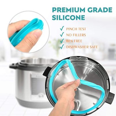 8QT Silicone Sealing Ring 3 Pack with 3 Float Valves, Fit for Duo 8 Quart, Lux 8 Quart, Duo Plus 8qt, Ultra 8qt, Viva 8qt,Savory Sky Blue & Sweet Cherry Red & Common Transparent White. | Bright Red Float Valves & Caps, Pressure Cooker Accessories Kit, Stop Leaks & Odor Mixing
