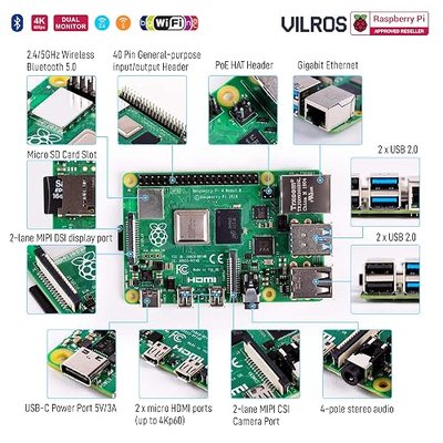 Vilros Raspberry Pi 4 Complete Starter Kit- Includes Raspberry Pi 4 Board, Fan Cooled Case, 64GB Preloaded Micro SD Card and More (4GB, Clear Transparent Case)