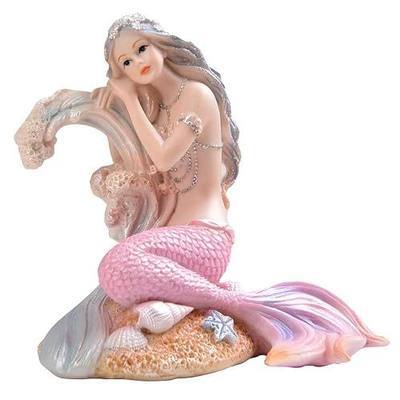 Rayberro Pink Mermaid Figurines 4.72" Resin Mermaid Sculpture Mediterranean Princess Ornaments Home Office Desktop Bookshelf Mermaid Collectible Figurines Crafts Fish Tank Aquarium Decoration