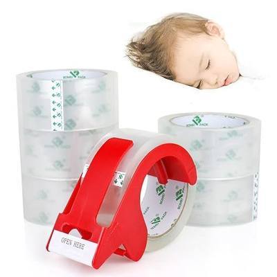BOMEI PACK No Noise Quiet Clear Packing Tape, Heavy Duty Packaging Tape, Refill Rolls for Sealing Packing and Shipping, 2.4Mil 1.88Inch 55Yards 6rolls, with Free Dispenser