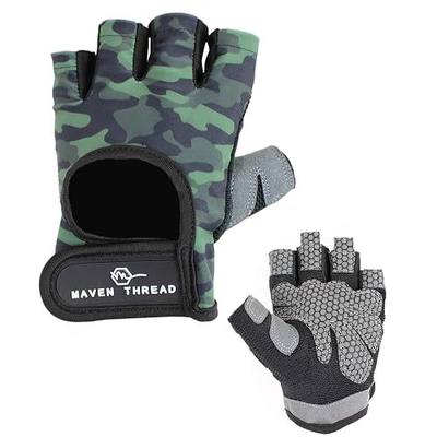 Maven Thread Women's Lightweight Stretchy Designed Workout Gloves for Weight Lifting Exercise Non Slip Fingerless Machine Washable Tabs for Removal (S, Green Camo)