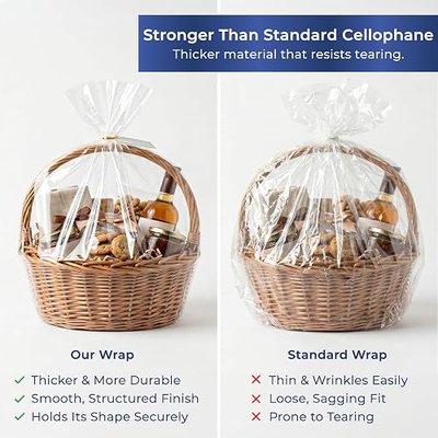 Clear Cellophane Wrap Roll 31.5 in x 110 ft - Gift Basket Wrap Cellophane | Cellophane Roll - Clear Wrapping Paper to Wrap Gift Baskets - Papel Celofan - Gift Wrap, Flower Bouquet, Craft & Party Favors