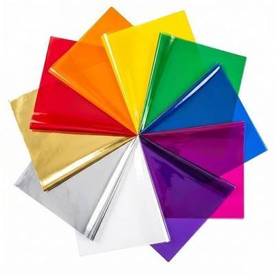 Colored Cellophane Sheets 120-Pack (8 x 8 in) - Cellophane Paper | 10 Colors Including Gold & Silver - Colored Plastic Sheets - Transparent Colored Paper - Crafts & Gift Wrapping