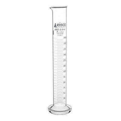 Graduated Cylinder, 250ml - Class A Tolerance ±1.00ml - Round Base - Blue Graduations - Borosilicate 3.3 Glass - Eisco Labs