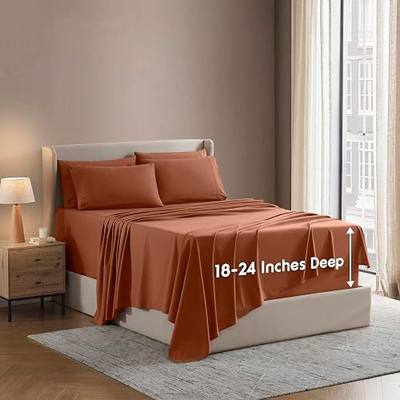 Nestl Extra Deep Queen Sheet Set - 6 Piece Breathable & Cooling Sheets - Hotel Luxury Bedding Set w/18-24 Inch Deep Pockets - Easy & Secure Fit - Super Soft, Wrinkle Free & Comfy - Rust