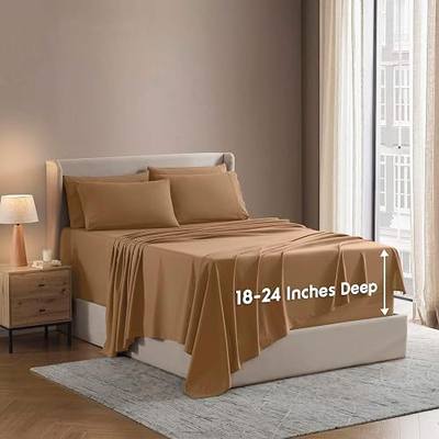 Nestl Extra Deep King Sheet Set - 6 Piece Breathable & Cooling Sheets - Hotel Luxury Bedding Set w/18-24 Inch Deep Pockets - Easy & Secure Fit - Super Soft, Wrinkle Free & Comfy - Mocha Brown