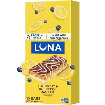 LUNA Bar - Mash-Ups LemonZest + Blueberry Flavor - Gluten Free Snack Bars - Non-GMO - Protein Bars - Made with Organic Oats (15 Pack)
