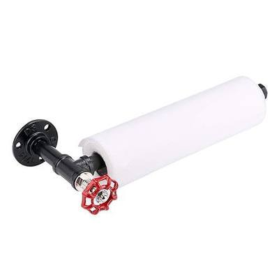 Sumnacon 13 Inch Industrial Pipe Paper Towel Holder - Wall Mounted Iron Vintage Tissue Holder with Hardware, Heavy Duty Rustic Hand Towel Bar Rack for Bathroom, Kitchen, Red Handle
