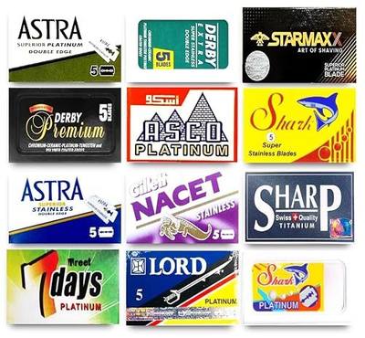 Razor Blades Club Astra-Derby-Shark-Starmaxx-Sharp-Lord 60 Quality Double Edge Razor Blades Sampler (12 different brands)