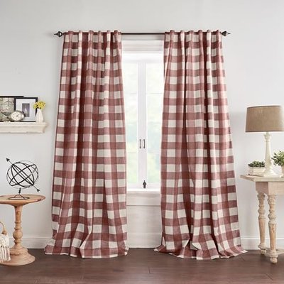 Threadmade Grainger Buffalo Check Blackout Window Curtain, Red - 52" W x 84" L