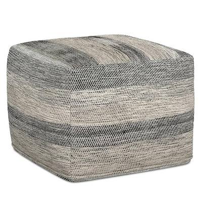 SIMPLIHOME Clay Square Pouf - 18 inch Wide Upholstered Cotton Ottoman in Grey/Natural, Boho Footstool, Decorative Cube Pouf or Extra Seating for Living Room, Bedroom, or Kids Room, Assembled