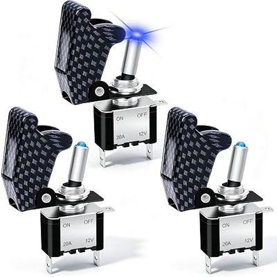 Twidec/3Pcs Rocker Toggle Switch 12V 20A Heavy Duty Racing Car Automotive Auto SPST ON/Off Toggle Switch Blue LED Light Illuminated 3Pin with Charcoal Grey Waterproof Safety Cover ASW-07DBUGYMZ