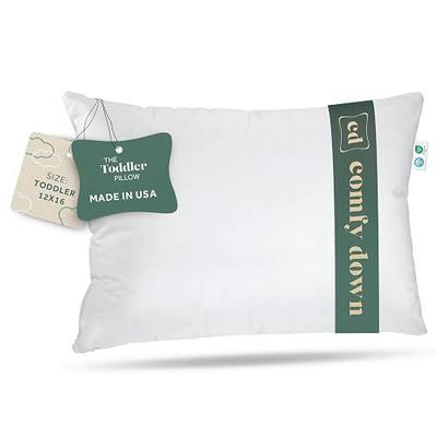 ComfyDown Toddler Pillow, 800 Fill Power Goose Down Fill, 300 Thread Count 100% Cotton Cover - Made in USA 18 Months to 6 Years (12X16)