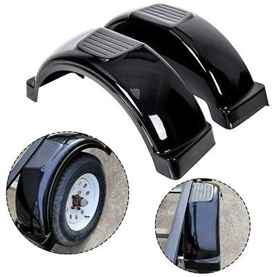 ECOTRIC 2 Pcs Trailer Fenders W/Steps Compatible with 13" Diameter Wheels Tires Single-Axle Trailers Plastic Fenders Black
