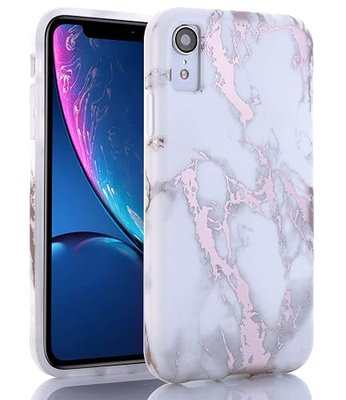 BAISRKE Marble Case for iPhone XR, Shiny Rose Gold Design Bumper Matte TPU Soft Rubber Silicone Cover Phone Case for iPhone XR 6.1 inch (2018) - White