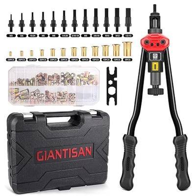 GIANTISAN Rivet Nut Tool Kit,16-Inch Rivnut Tool Kit with 12 Metric and SAE Mandrels, 176Pcs Rivet nut Assortment Kit, Designed for Labour Saving, Ideal for Automotive, Home and DIY Projects