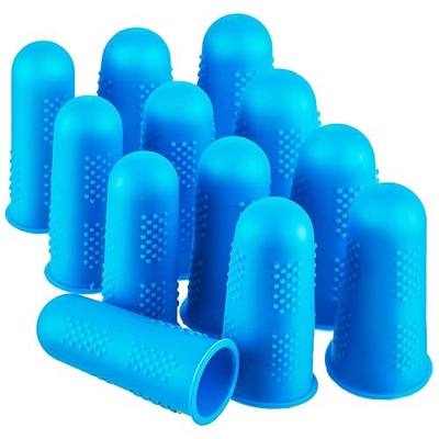 Finger Protectors,12 Pieces, Silicone Finger Protectors, 3 Sizes Rubber Fingers Thimble Protectors Guard Tips Caps Pads Cover for Hot Glue Gun | Embroidery | Sewing | Cutting| Sorting Task - Blue
