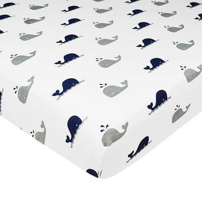 American Baby Company Cotton Fitted Pack and Play Sheet 39x27", Navy Whale | 100% Natural Cotton Pack N Play Sheet for Playpen, Playard & Mini Crib Mattress - Soft & Breathable, Neutral for Boys & Girls