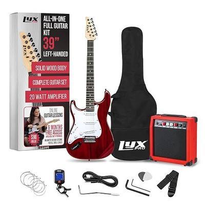 LyxPro Left Hand 39 Inch Electric Guitar and Starter Kit for Lefty Full Size Beginner’s Guitar, Amp, Six Strings, Two Picks, Shoulder Strap, Digital Clip On Tuner, Guitar Cable and Soft Case - Red