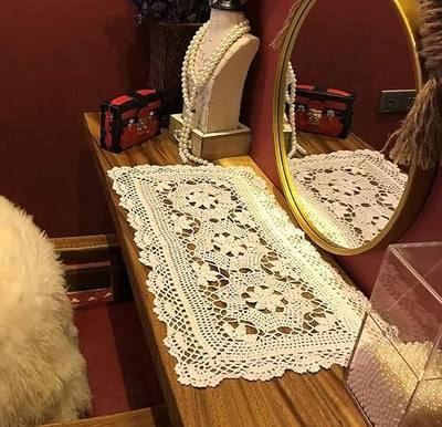 Beige Handmade Crochet Cotton Table Runner Lace Doilies Doily Rectangle Dresser Scarves,16 by 28 Inches.