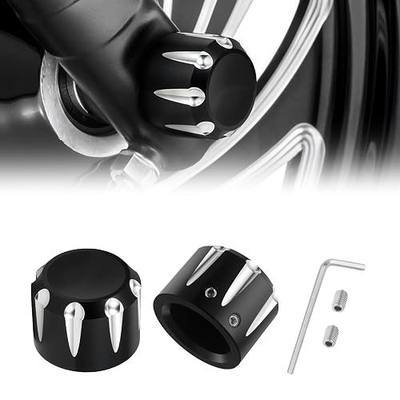 PBYMT Black Front Axle Nut Cover Cap CNC Aluminum Compatible for Harley Davidson Touring Road King Street Glide Electra Glide Softail Sportster Iron 883 Fat Boy 2002-2024