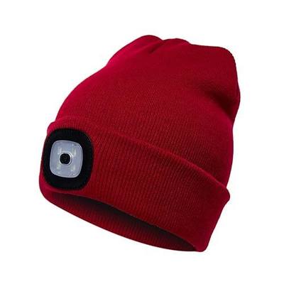 Rechargeable LED Beanie Cap, Hands Free LED Flashlight Lighted Headlamp Hat, Warmer Knit Cap Hat (Red)