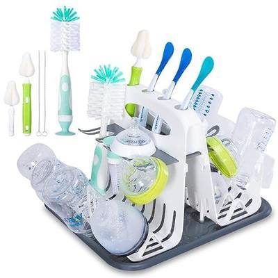 CAREBABYMORE High Capacity Drying Rack with 5pcs Brushes, Deluxe Countertop Drying Rack, Universal Drying Station, Baby Bottle Drying Rack with Bottle Brushes, White