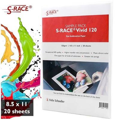 S-RACE Sublimination Paper Test Pack 8.5x11'', 20 Sheets - For Printers with Dye Sublimation Ink (e.g. compatible with Epson, Sawgrass & Ricoh) - Ideal For Testing