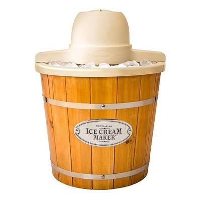 Nostalgia Electric Ice Cream Maker With 4 Qt Capacity- Old Fashioned Ice Cream Machine Makes Frozen Yogurt or Gelato in Minutes- Vintage Wooden Style Ice Cream Maker with Aluminum Canister- Light Wood