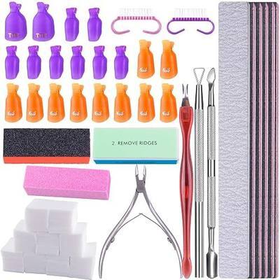 SIQUK Nail Polish Remover Tools Including 700 Pcs Cotton Pads 20 Pcs Nail Clips 6 Pcs Nail File, Triangle Cuticle Set 2 Pcs Nail Brush 2 Pcs Grinding Blocks, Polishing Block, Dead Skin Fork, Scissors