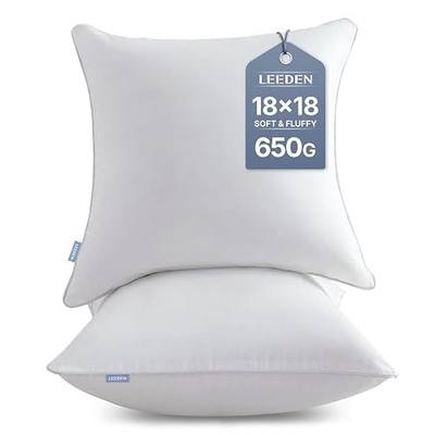 Leeden 18 x 18 Pillow Inserts (Set of 2) - Throw Pillow Inserts with 100% Cotton Cover - 18 Inch Square Decorative Pillows for Sofa, Couch, Bed and Home Decor
