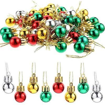 Boao 96 Pcs Christmas Mini Balls Ornaments Miniature Xmas Tree Ornaments Multicolour Shiny Small Hanging Decorations for Christmas Holiday Party Decor(0.79 Inch,Red, Gold, Silver, Green Balls)