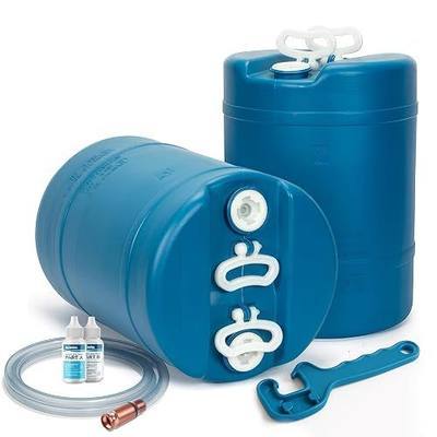 Legacy Food Storage 2 Pack Emergency Water Storage Containers, 15 Gallon Water Tanks, BPA-Free Food Grade Plastic, with Siphon Hose & Wrench, for Camping, Prepping, Survival (15.7" D x 21.5" H)