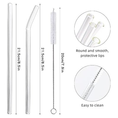 ANNVCHI 16 Pack Reusable Glass Straws,Set of 6 Straight and 6 Bent with 4 Cleaning Brush,Perfect for Smoothies,Tea, Juice, Milkshakes(8.5''x10 MM)