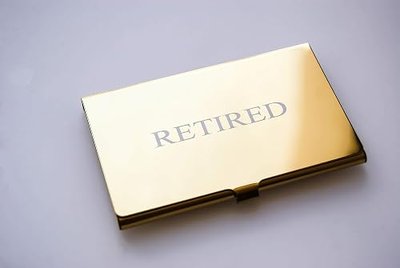 RXBC2011 Retired Business Cards Funny Retirement Gift (Pack of 50/With Gold Mirror Stainless Steel Case) For Retired Men Women Coworkers Employees Boss Friend Colleague