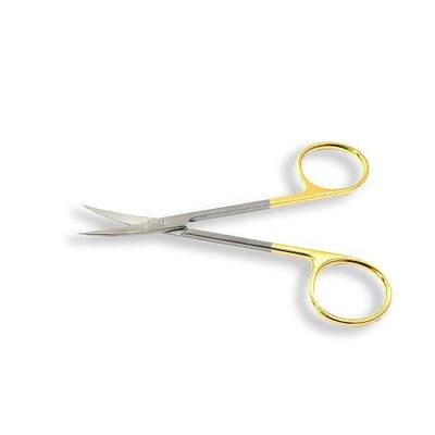 Cynamed TC Iris Micro Dissecting Scissors with Tungsten Carbide Inserts and Gold Rings - Premium Quality - Perfect for Fine Precision Tissue Dissection, Suture Removal (4.5 in. - Curved Blades)