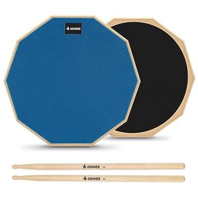 Donner Drum Practice Pad 8 Inches, Silent Practice Drum Pad 2-Sided With Drum Sticks - Blue