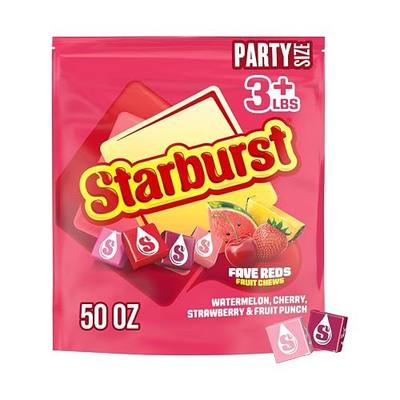 STARBURST FaveREDS Chewy Fruit Chews, Bulk, Wrapped, Party Size, 50 oz | Soft juicy red fruit chews individually wrapped, a bulk fit for party favors, sharing, road trips, lunch box, sour candy