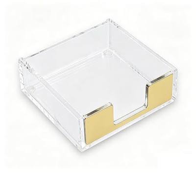 MultiBey Gold Sticky Note Holder Clear Acrylic Memo Pad Dispenser | Post Note Pad Holders Aesthetic Desk Supplies Organizer Accessories for Office Home Schools (Gold)