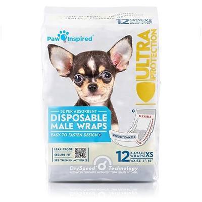 Paw Inspired Disposable Male Dog Wraps, Belly Band for Dogs | Disposable Dog Diapers | Belly Bands for Male Dogs (12 Count, X-Small)