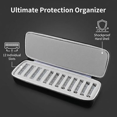 Comecase 12-Slot Clipper Blade Case for Wahl, for Andis, for Oster A5 | Hard Shell, Separated Blade Slots and Removable Insert for Stylists, Dog Groomers and Mobile Appointments, Box Only - Black