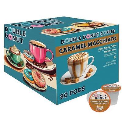 Double Donut Coffee Double Donut Caramel Macchiato Flavored Coffee Pods - Caramel Coffee in Single Serve Coffee Pods for the Keurig K Cups Coffee Brewers, Medium Roast From Double Donut, 80 Count