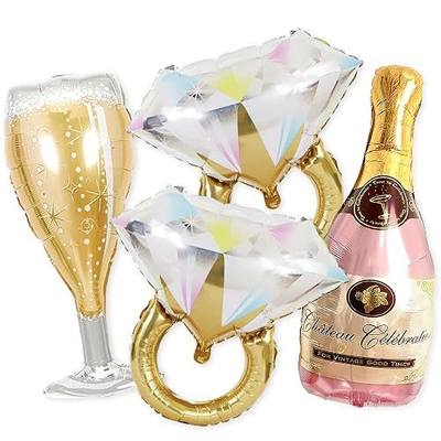 PartyForever 2 Gold Glitter Ring Bachelorette Party Balloons with 40inch Bottle Balloon and Glass Balloon Hen Party Decorations Balloons for Bridal Shower