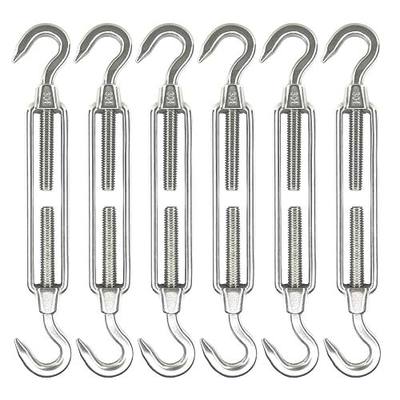 6Pcs M6 Stainless Steel Hook & Hook Turnbuckle, Shade Sail Hardware, Heavy Duty Wire Rope Tension, Antirust, C to C Turnbuckles