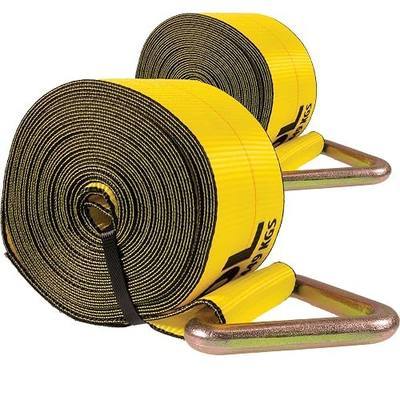 US Cargo Control 4" x 30' Winch Straps with D-Rings (2-Pack), 5,400 LBS Working Load Limit, Heavy Duty Flatbed Tie Downs, Yellow 4 Inch Straps for Flatbed Trailers, Trucks, and Cargo Securement