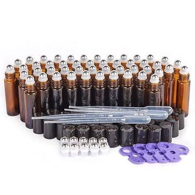 Hoa Kinh 10ml 48Pack Roller Bottles for Essential Oils Amber Roller Bottle | Empty Glass Perfume Roller Bottles with Stainless Steel Balls Refillable Roller Ball Applicator for Hair, Essential Oil