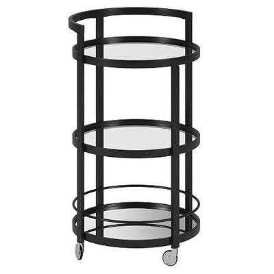 Henn&Hart 21" 3-Tier Portable Modern Bar Cart, Serving Cart, Black | Compact round design with two tempered glass tiers and smooth caster wheels for easy movement across dining or kitchen spaces
