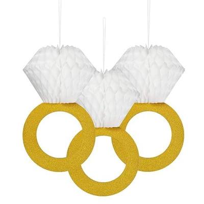 TTSAM Glitter Gold Honeycomb Diamond Ring Hanging Decorations (3 Pieces) Bachelorette Party Engagement Party Bridal Shower Wedding Anniversary Supplies